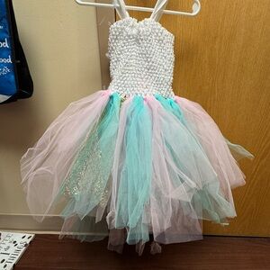 Kids Sparkling Tulle Dress - White, Pink, blue and gold